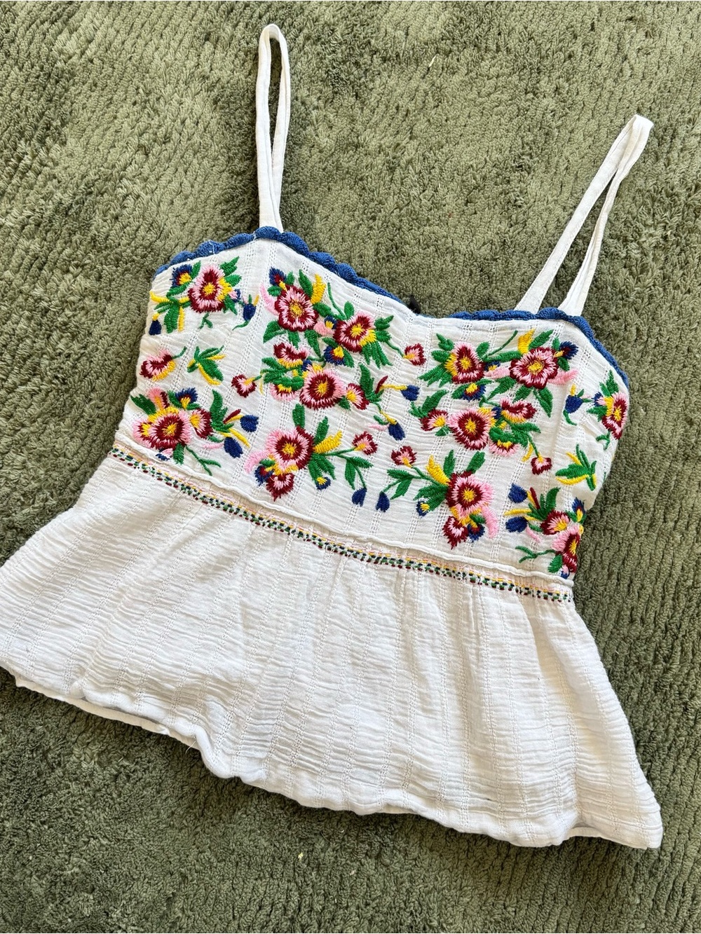 Anthropologie Charlemont Embroidered Floral White Tank Top